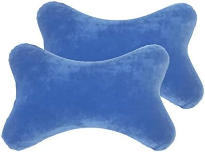  Bookishbunny 2 Packs Dog Bone Shaped Travel Neck Memory Foam Pillows With Removable Velvet Cover For Car Bus Truck Driving Comfort Head Rest Support (Blue)