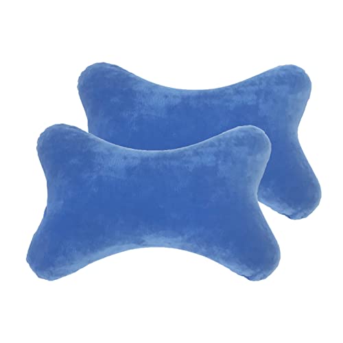  Bookishbunny 2 Packs Dog Bone Shaped Travel Neck Memory Foam Pillows With Removable Velvet Cover For Car Bus Truck Driving Comfort Head Rest Support (Blue)