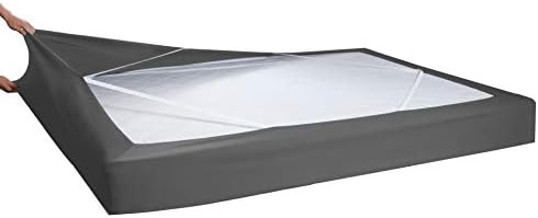  Box Spring Cover - Snug 4 Way Elastic Wrap Around Jersey Knit Alternative For Bed Skirt, Ultra Soft, Wrinkle Free, Queen, Gray