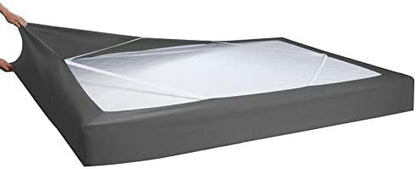  Box Spring Cover - Snug 4 Way Elastic Wrap Around Jersey Knit Alternative For Bed Skirt, Ultra Soft, Wrinkle Free, Queen, Gray