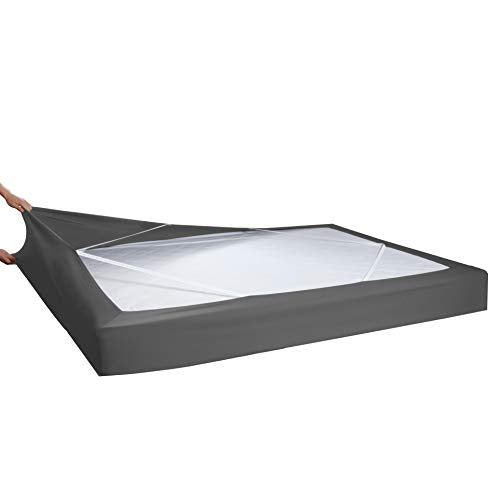  Box Spring Cover - Snug 4 Way Elastic Wrap Around Jersey Knit Alternative For Bed Skirt, Ultra Soft, Wrinkle Free, Queen, Gray
