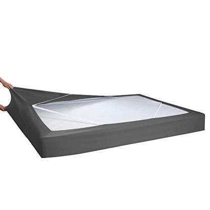  Box Spring Cover - Snug 4 Way Elastic Wrap Around Jersey Knit Alternative For Bed Skirt, Ultra Soft, Wrinkle Free, Queen, Gray