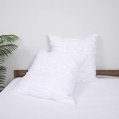  White Farmhouse Euro Shams Set Of 2 With All-Over Boho Crinkles 26x26 European Sham 100% Cotton Shabby Chic Traditional Bedroom Zipper Closure By JNG Kraftlab
