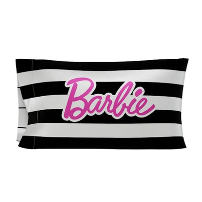  Franco Collectibles Barbie Movie Black & White Striped Beauty Silky Satin Standard Pillowcase Cover 20x30 For Hair And Skin, (Official Licensed Product)