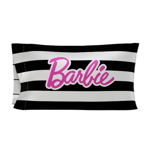  Franco Collectibles Barbie Movie Black & White Striped Beauty Silky Satin Standard Pillowcase Cover 20x30 For Hair And Skin, (Official Licensed Product)