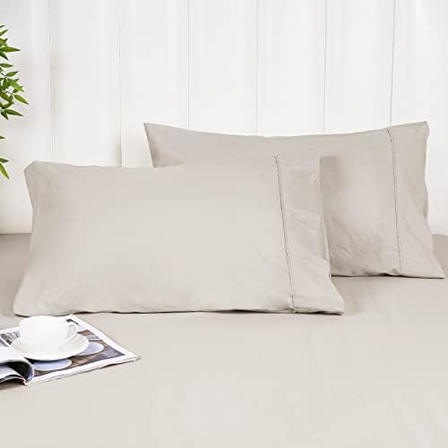  PHF 100% Washed Cotton Ruffle Pillowcases Standard Size, 2 Pack 20" X 26" Pillow Shams, No Insert, Ultra Soft Cotton Linen Like Pillow Cases,Decorative Farmhouse Bedding Pillow Covers, Linen