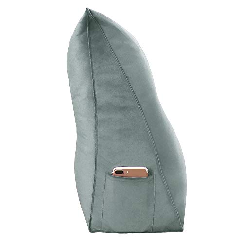  WOWMAX Triangular Wedge And Body Positioners Reading Pillow Large Bolster Headboard Backrest Support Cushion For Day Bed Bunk Bed With Removable Cover Twin Velvet Gray
