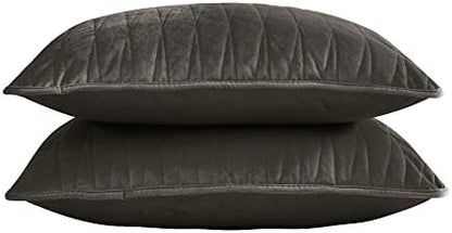  Premium Heavy Velvet Quilt Set With Cotton Backing, King, Charcoal
