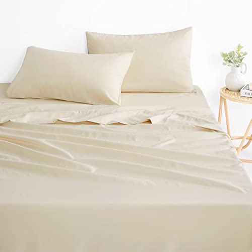  - Light Beige Sheet Set, Plain Solid Color, Soft Microfiber Bedding (4pcs, Queen Size)