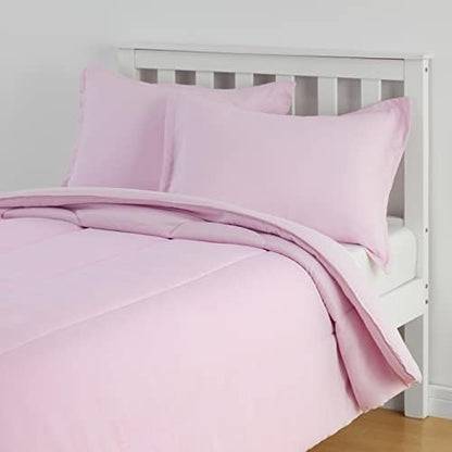  Amazon Basics Kid's Comforter Set - Soft, Easy-Wash Microfiber - Twin, Light Pink