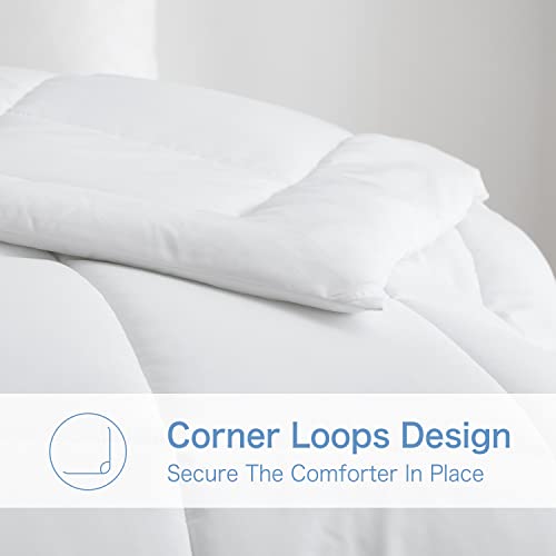  Down Alternative Comforter With Corner Tabs - Summer Quilted Light Weight Twin Size 140 GSM White Comforter, Machine Washable Microfiber Bedding