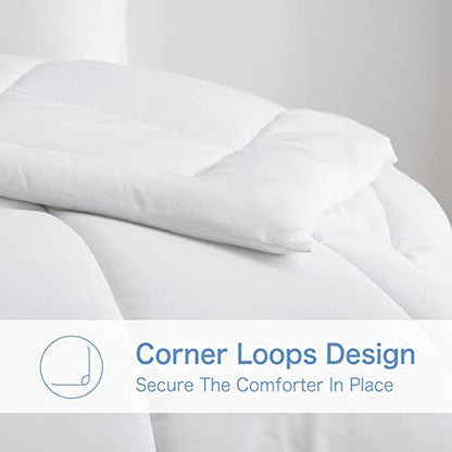  Down Alternative Comforter With Corner Tabs - Summer Quilted Light Weight Twin Size 140 GSM White Comforter, Machine Washable Microfiber Bedding