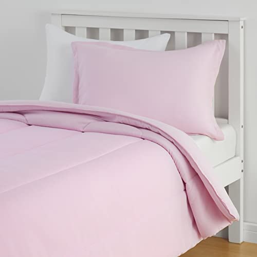  Amazon Basics Kid's Comforter Set - Soft, Easy-Wash Microfiber - Twin, Light Pink