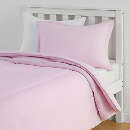  Amazon Basics Kid's Comforter Set - Soft, Easy-Wash Microfiber - Twin, Light Pink