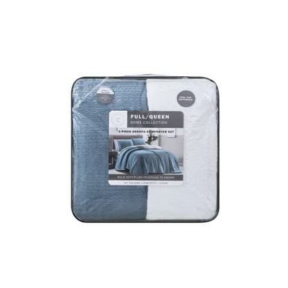  Lafayette Cobblestone Plush Sherpa Reversible 3 PC Heavyweight Comforter Set, Ultra Soft & Cozy, Full/Queen 86"X86"