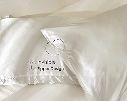 Satin Pillowcase For Hair And Skin - Super Soft Silk Pillowcase For Hair And Skin 2 Pack 20x30 Inches | Cooling Satin Pillowcases With Zipper | Satin Pillow Case Standard Size Queen