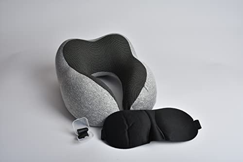  Vento Memory Foam Travel Pillow - Airplane Neck Pillow For Air Travel, Compact & Adjustable Memory Foam Neck Pillow, Air Plane Travel Kit With Earplugs Eye Masks And Portable Bag, Comfort Compressible