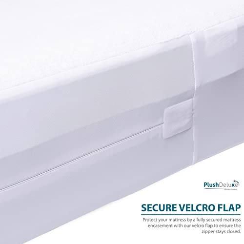  PlushDeluxe Premium Mattress Encasement - Zippered Waterproof BedCover, 6-Sided Protection - Hypoallergenic Terry Fabric - Protects Against Dust, Critters - [9-12"]Depth, Twin Size Mattress Protector