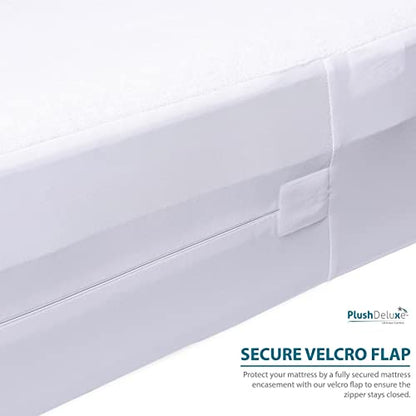  PlushDeluxe Premium Mattress Encasement - Zippered Waterproof BedCover, 6-Sided Protection - Hypoallergenic Terry Fabric - Protects Against Dust, Critters - [9-12"]Depth, Twin Size Mattress Protector