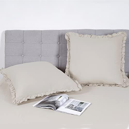  PHF 100% Washed Cotton Ruffle Pillowcases Standard Size, 2 Pack 20" X 26" Pillow Shams, No Insert, Ultra Soft Cotton Linen Like Pillow Cases,Decorative Farmhouse Bedding Pillow Covers, Linen