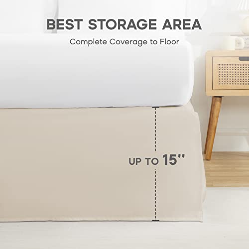  ONIVE Premium Bed Skirt Solid With Pleated Dust Ruffle 15-Inch Drop Easy To Put In Shrink Free And Fade Resistant (Beige, King)