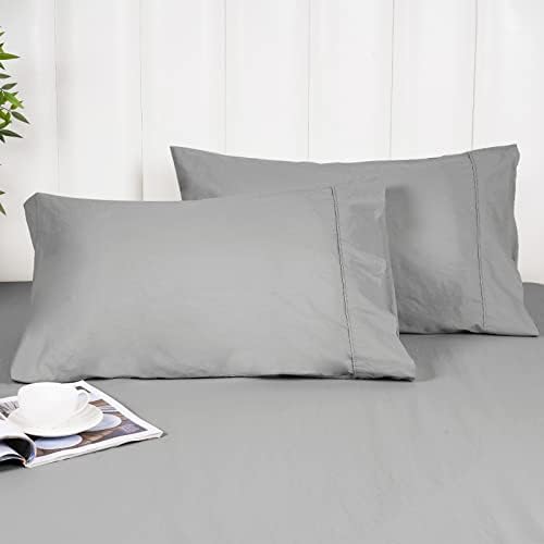  PHF 100% Washed Cotton Ruffle Pillowcases Standard Size, 2 Pack 20" X 26" Pillow Shams, No Insert, Ultra Soft Cotton Linen Like Pillow Cases,Decorative Farmhouse Bedding Pillow Covers, Linen