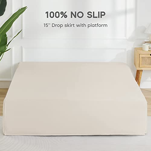 ONIVE Premium Bed Skirt Solid With Pleated Dust Ruffle 15-Inch Drop Easy To Put In Shrink Free And Fade Resistant (Beige, King)