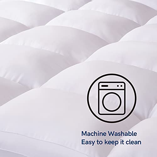  ELEMUSE Twin XL Cooling Mattress Topper For College Dorm, Thick Extra Long Twin Mattress Pad Cover For Back Pain, Plush Soft Pillowtop With Elastic Deep Pocket, Overfilled Down Alternative Filling