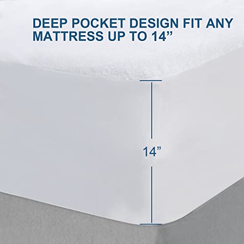  Twin Extra Long (XL) Mattress Protector, Waterproof Bamboo Terry Ultra Soft Noiseless Mattress Protector With Deep Pocket Fits Up To 14 Inch Mattress