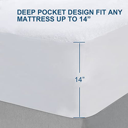  Twin Extra Long (XL) Mattress Protector, Waterproof Bamboo Terry Ultra Soft Noiseless Mattress Protector With Deep Pocket Fits Up To 14 Inch Mattress