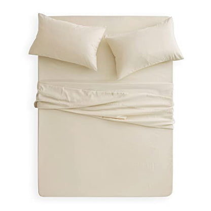  - Light Beige Sheet Set, Plain Solid Color, Soft Microfiber Bedding (4pcs, Queen Size)