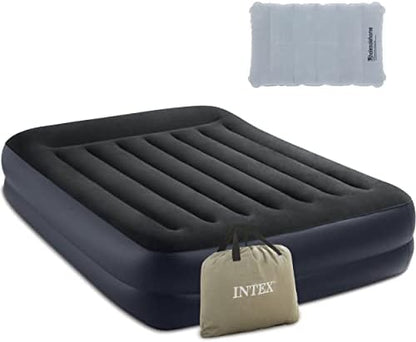  Intex Queen Air Mattress With Built In Pump - 16.5" Easy Inflatable Mattress Air Bed, Dura-Beam Raised Pillow Rest Blow Up Mattress, Inflatable Pillow For Camping, Travel And Home Included