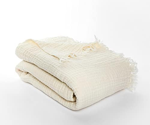  Cotton Muslin Blanket 4-Layer Ivory Blankets For Adult 79 X 83 Inch Extra Large Lightweight Soft Breathable Throw Comfort Blanket All Season