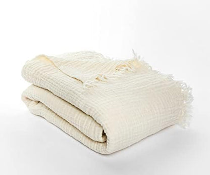  Cotton Muslin Blanket 4-Layer Ivory Blankets For Adult 79 X 83 Inch Extra Large Lightweight Soft Breathable Throw Comfort Blanket All Season