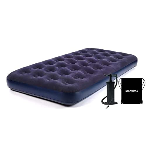  Twin Camping Air Mattress,9" Raised Inflatable Air Bed,Comfort Flocked Portable Blow Up Bed With Patch Kit And Hand Pump For Home Camping Travel