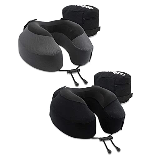  Cabeau Evolution S3 Travel Pillow - Dr Recommended Neck Pillow For Travel - Memory Foam Airplane Pillow - Neck Pillow With Attachment Straps Support For Car, Home, And Office, Set Of 2 Grey And Black