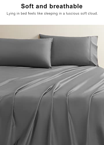  100% Egyptian Cotton Sheets Queen Size, Luxury Sheets 1000 Thread Count Cotton Sheets, Hotel Quality Sateen Weave, Hotel White Sheets With Elasticized Deep Pocket (Dark Grey, Queen)