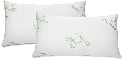  Soft Home Bedroom Premium Hotel Quality 2pc Bamboo Pillow Shredded Memory Foam For Sleeping (Queen, White)