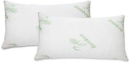  Soft Home Bedroom Premium Hotel Quality 2pc Bamboo Pillow Shredded Memory Foam For Sleeping (Queen, White)