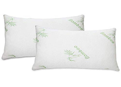  Soft Home Bedroom Premium Hotel Quality 2pc Bamboo Pillow Shredded Memory Foam For Sleeping (Queen, White)