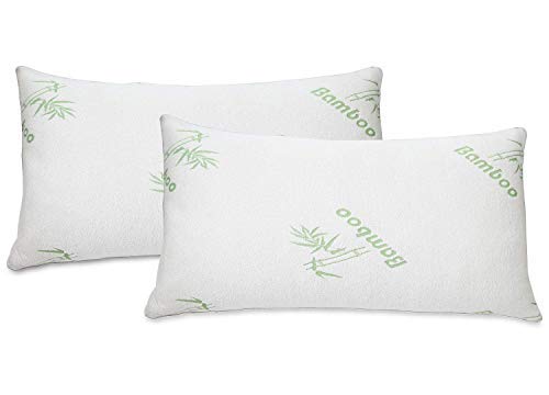  Soft Home Bedroom Premium Hotel Quality 2pc Bamboo Pillow Shredded Memory Foam For Sleeping (Queen, White)