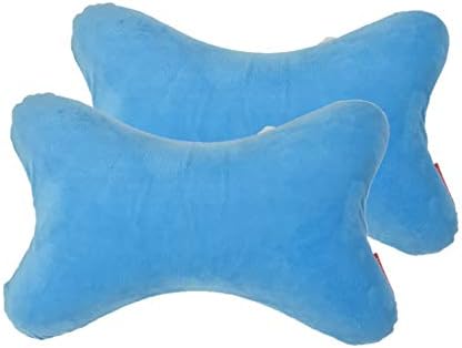  Bookishbunny 2 Packs Dog Bone Shaped Travel Neck Memory Foam Pillows With Removable Velvet Cover For Car Bus Truck Driving Comfort Head Rest Support (Blue)