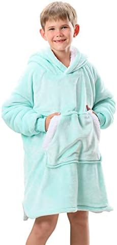  Uttermara Wearable Blanket Hoodie, Zipper Oversized Hoodie Blanket For Kids, Sherpa Hooded Blanket With Hood, Pocket & Sleeve, One Size Fits All, Stars Print Glow In The Dark