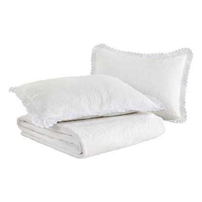  Laura Ashley Home - King Quilt Set, Lightweight Cotton Bedding With Matching Shams, Home Decor For All Seasons (Heirloom White, King)