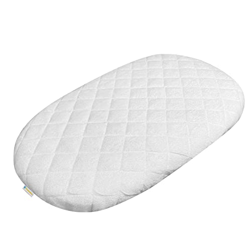  Ssinet Mattress Pad Cover For Halo Bassinest/Ingenuity Bassinet/4moms Bassinet Mattress, Waterproof Bamboo Terry Bassinet Mattress Protector With Elastic Bed Skirt, 30"×18" White