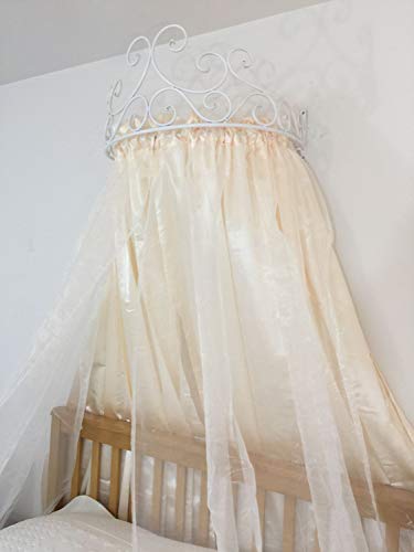  Rose Metal Wall Teester Bed Crown Canopy - Antique Crown Wall Decor With Built-in Rods & Hardware - For Over Beds Or Windows - Drapery Panels Not Included - White (24.75" Wx16.75 Dx11 H)