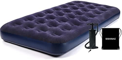  Twin Camping Air Mattress,9" Raised Inflatable Air Bed,Comfort Flocked Portable Blow Up Bed With Patch Kit And Hand Pump For Home Camping Travel