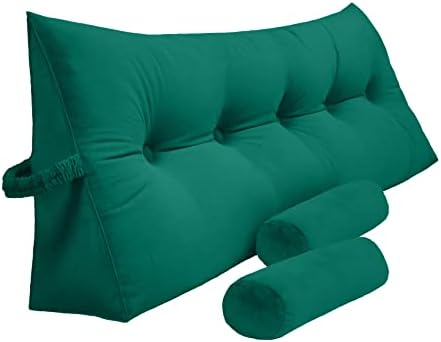  Peachwell Triangular Reading Bed Rest Pillow Large Bolster Cushion Headboard Backrest Wedge Pillow With Two Detachable Roll Pillows For Neck & Lumbar Support (Grey, Queen: 59 X 8 X 20 Inches)