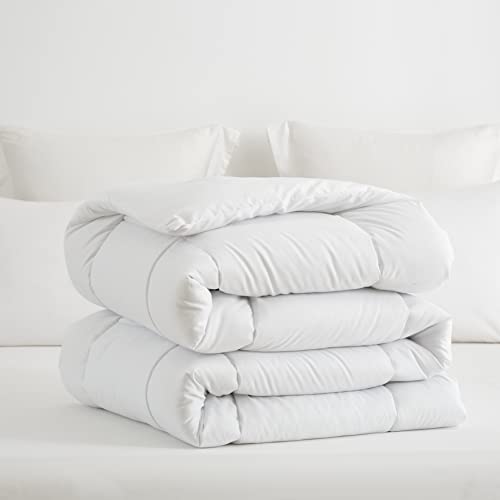  Down Alternative Comforter With Corner Tabs - Summer Quilted Light Weight Twin Size 140 GSM White Comforter, Machine Washable Microfiber Bedding
