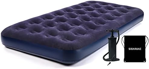  Twin Camping Air Mattress,9" Raised Inflatable Air Bed,Comfort Flocked Portable Blow Up Bed With Patch Kit And Hand Pump For Home Camping Travel